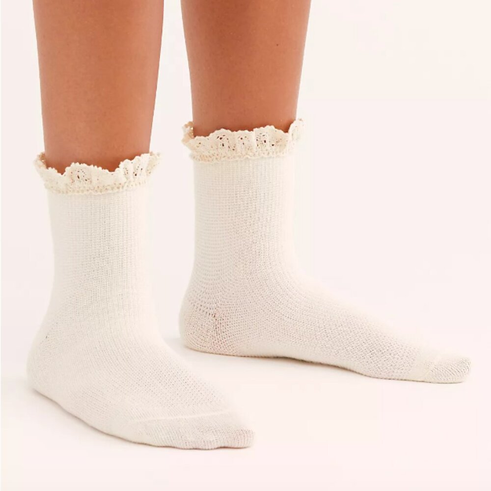 NWT Free People Beloved Waffle Knit Ankle Socks light green moss 1 Pair - Picture 8 of 12